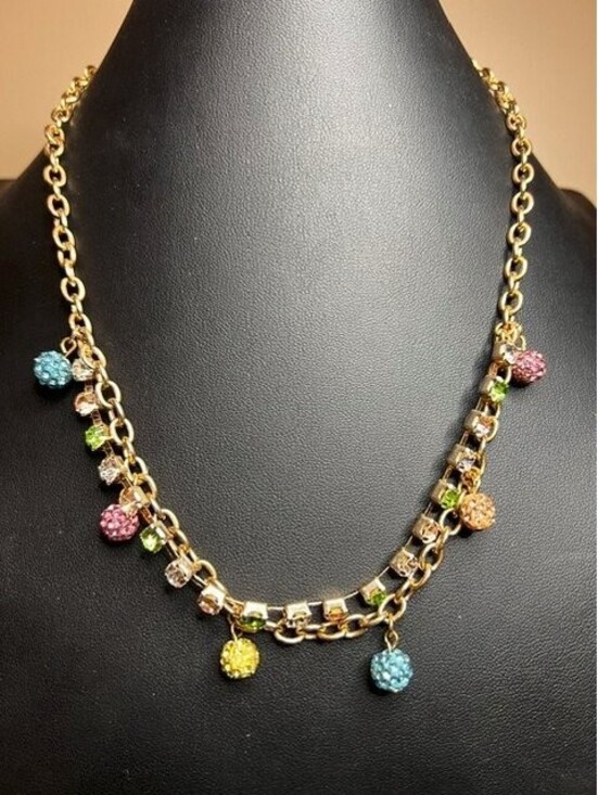 Betsey Johnson Jewelry - B5601 Betsey Johnson Fireball pave Necklace 16-20" colorful Rhinestone gold tone